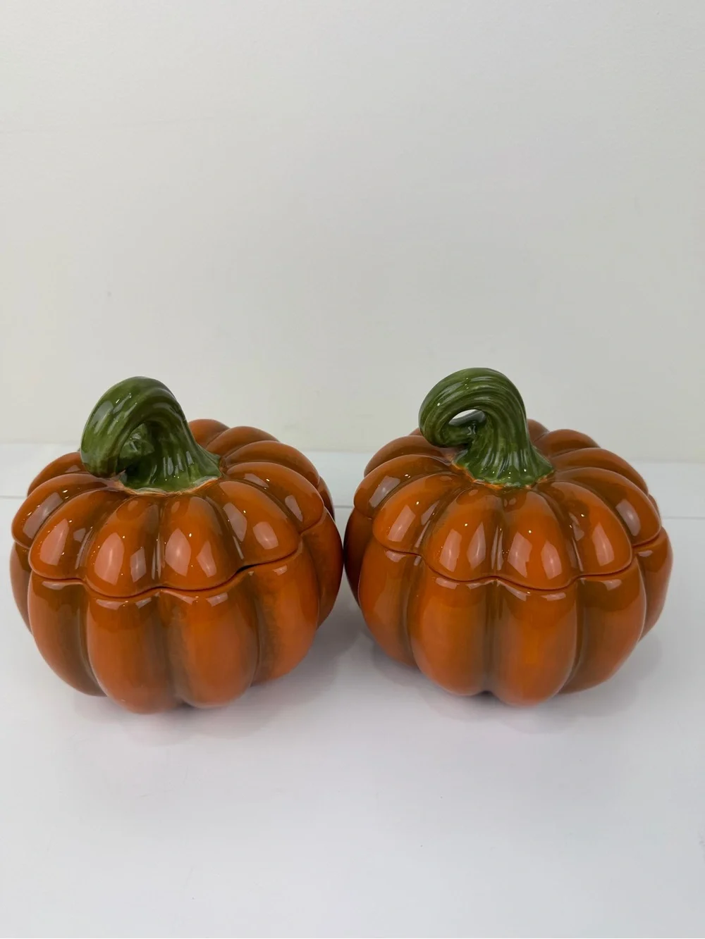 Pier 1 Imports Hand-Painted Dolomite Pumpkin Canister Set of 2 Fall Decor
